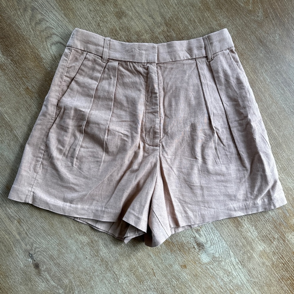 Abercrombie High Rise Linen-Blend Tailored Shorts